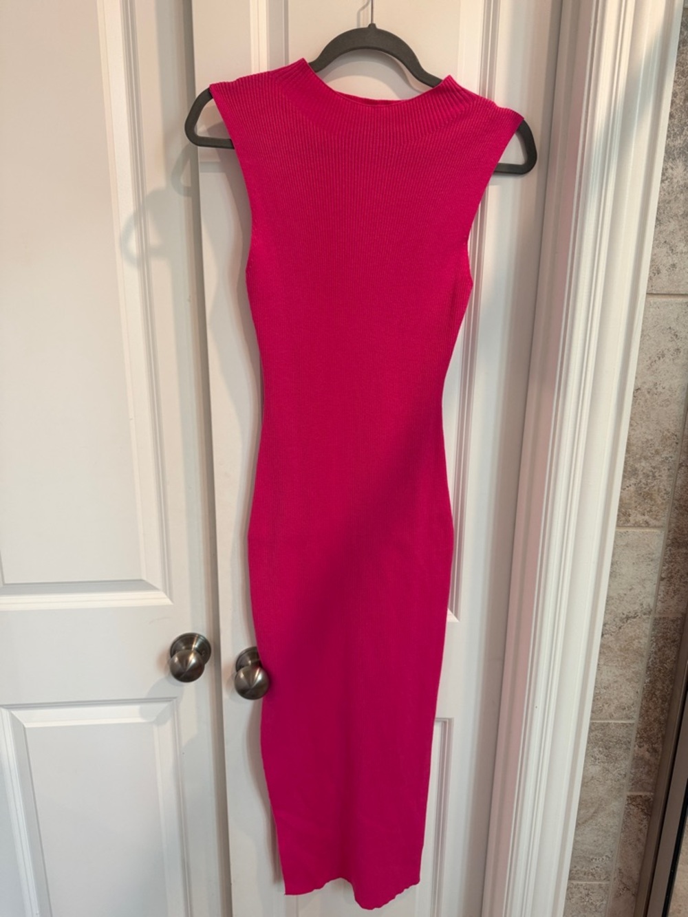 Sleeveless Hot Pink Ribbed Bodycon Dress